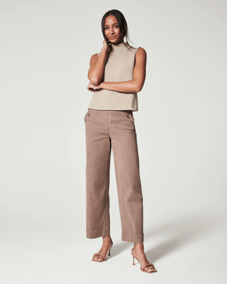 Eaksone - Stretch Twill Cropped Wide Leg Pants