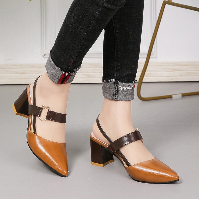 Eaksone - Women's thick heel pointed toe buckle high heel sandals