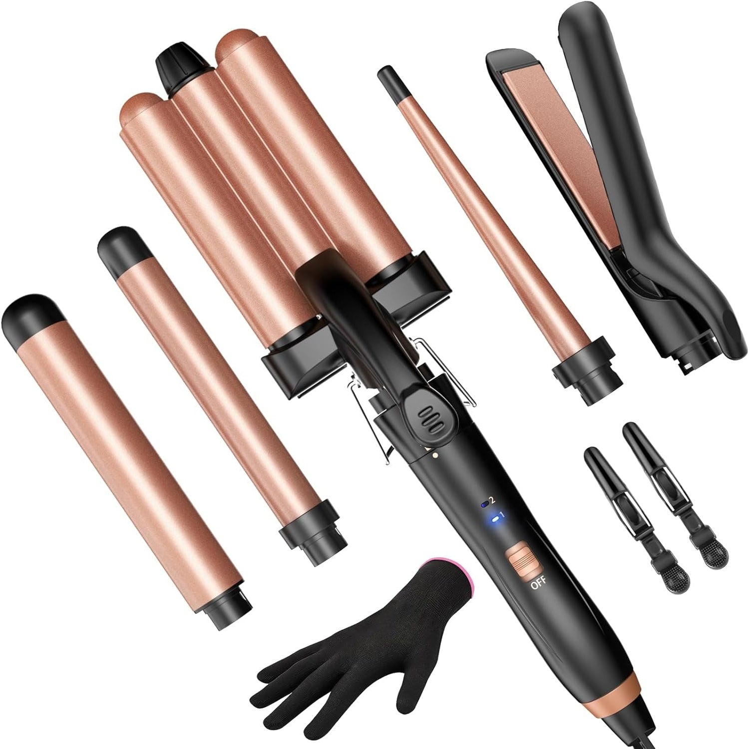 Portable PTC Electric Curling Iron with Flat Hair Straightener, 5-in-1 Curling Wand