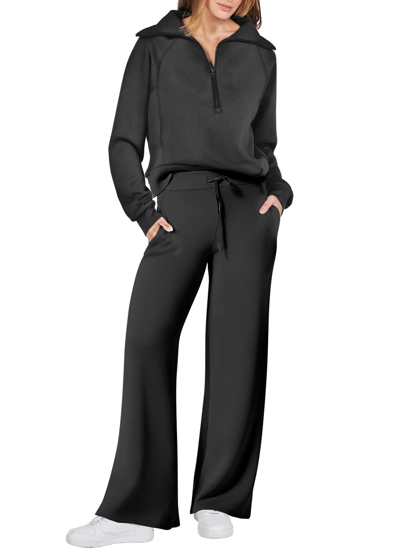 Eaksone - Women's Navy Collar Half Zip Suit