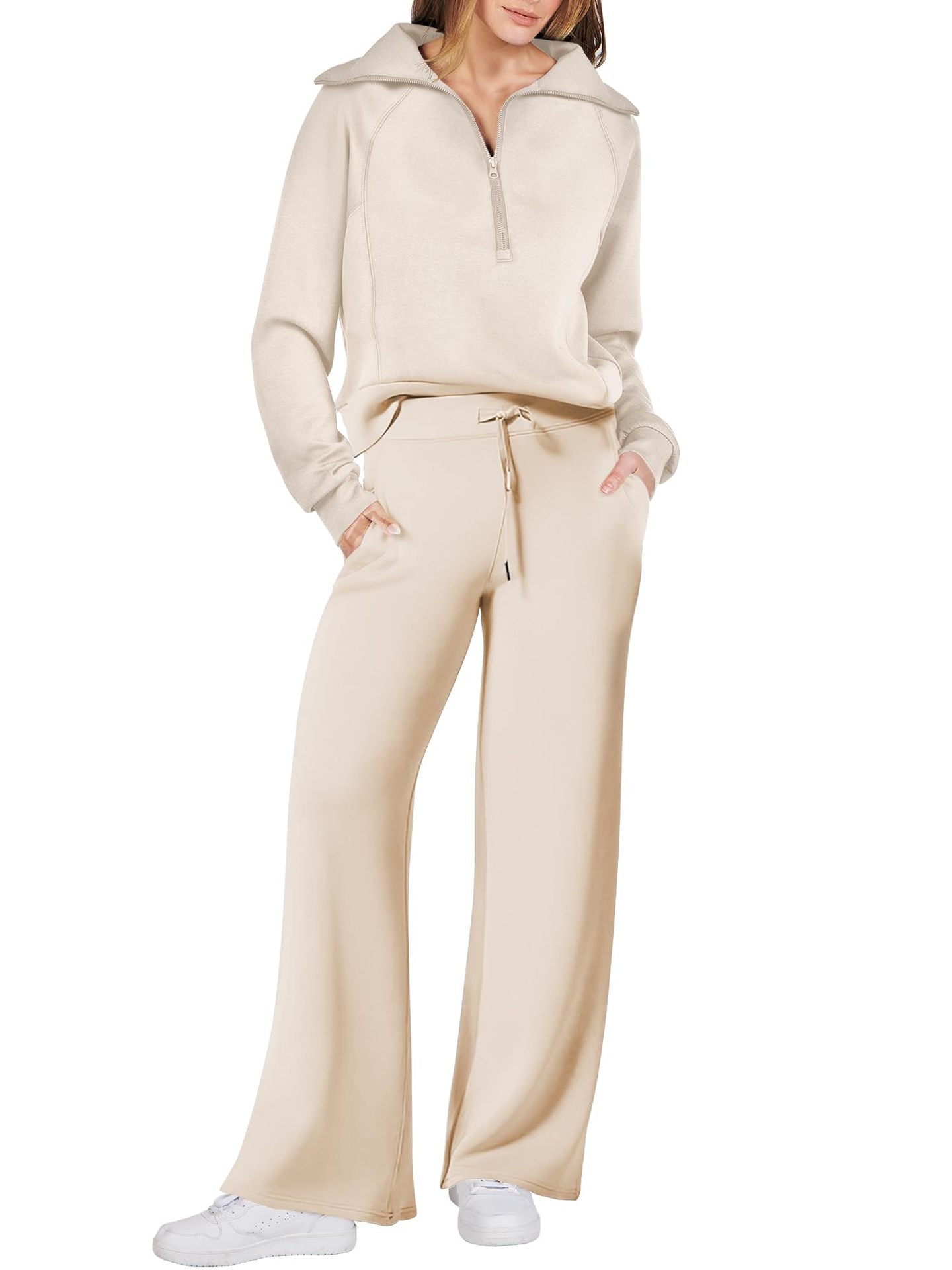 Eaksone - Women's Navy Collar Half Zip Suit