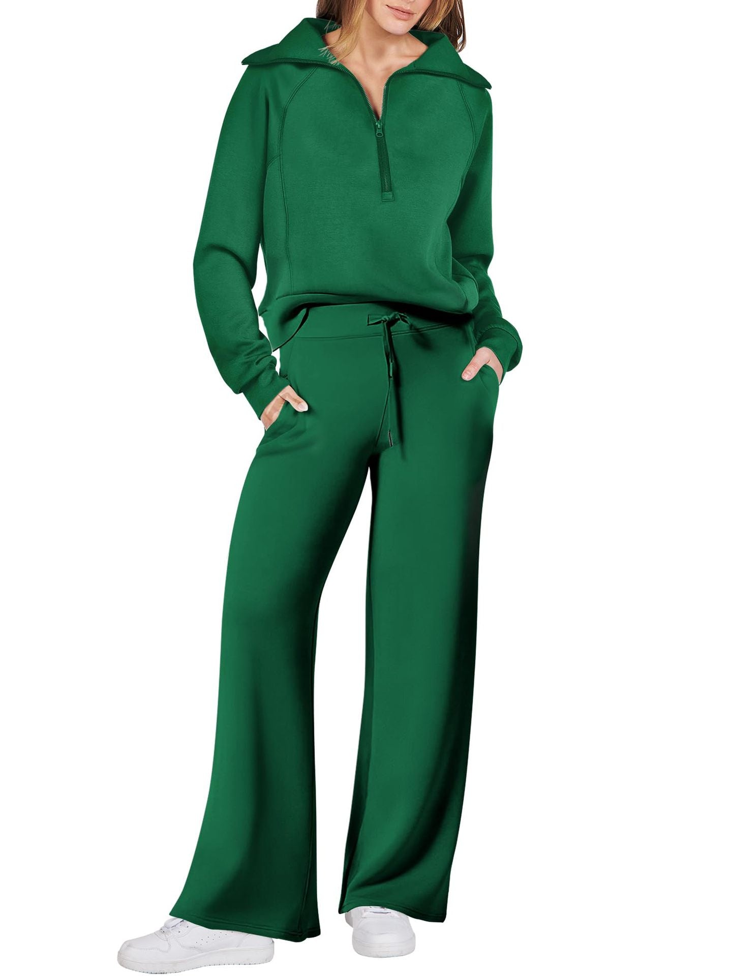Eaksone - Women's Navy Collar Half Zip Suit