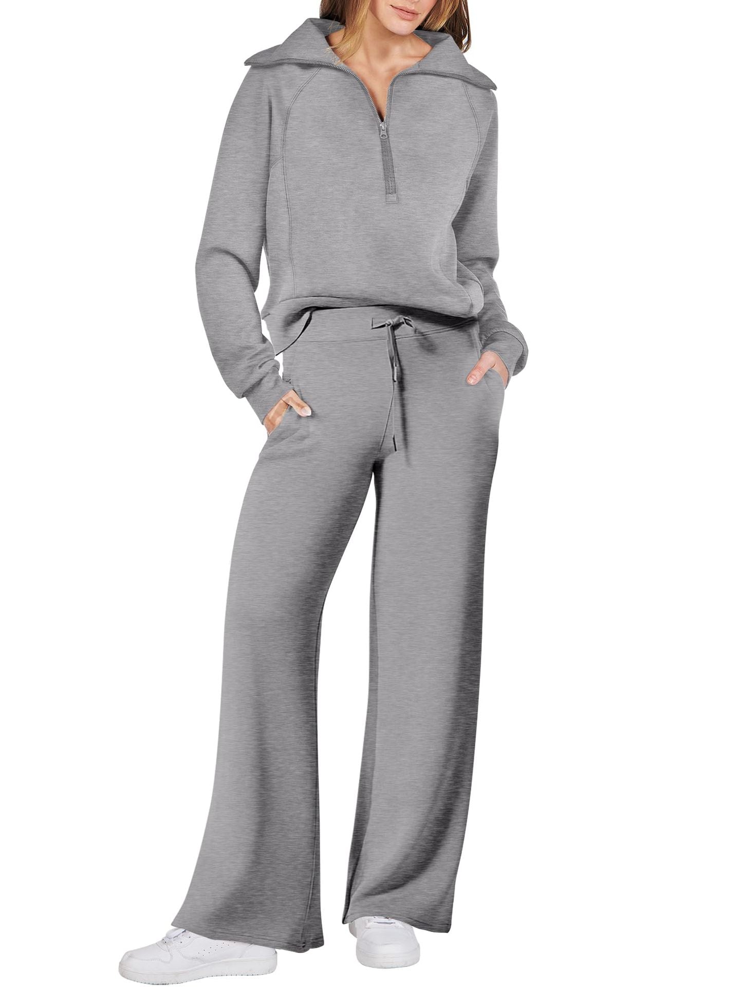Eaksone - Women's Navy Collar Half Zip Suit
