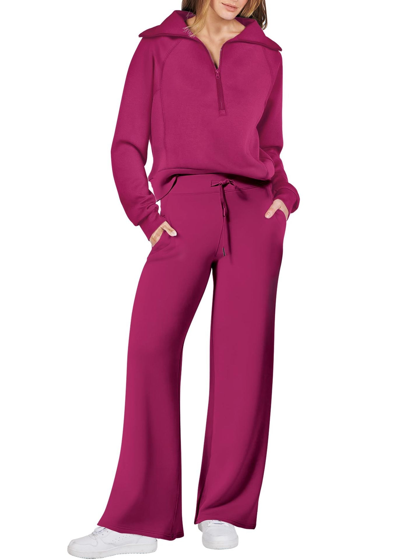 Eaksone - Women's Navy Collar Half Zip Suit
