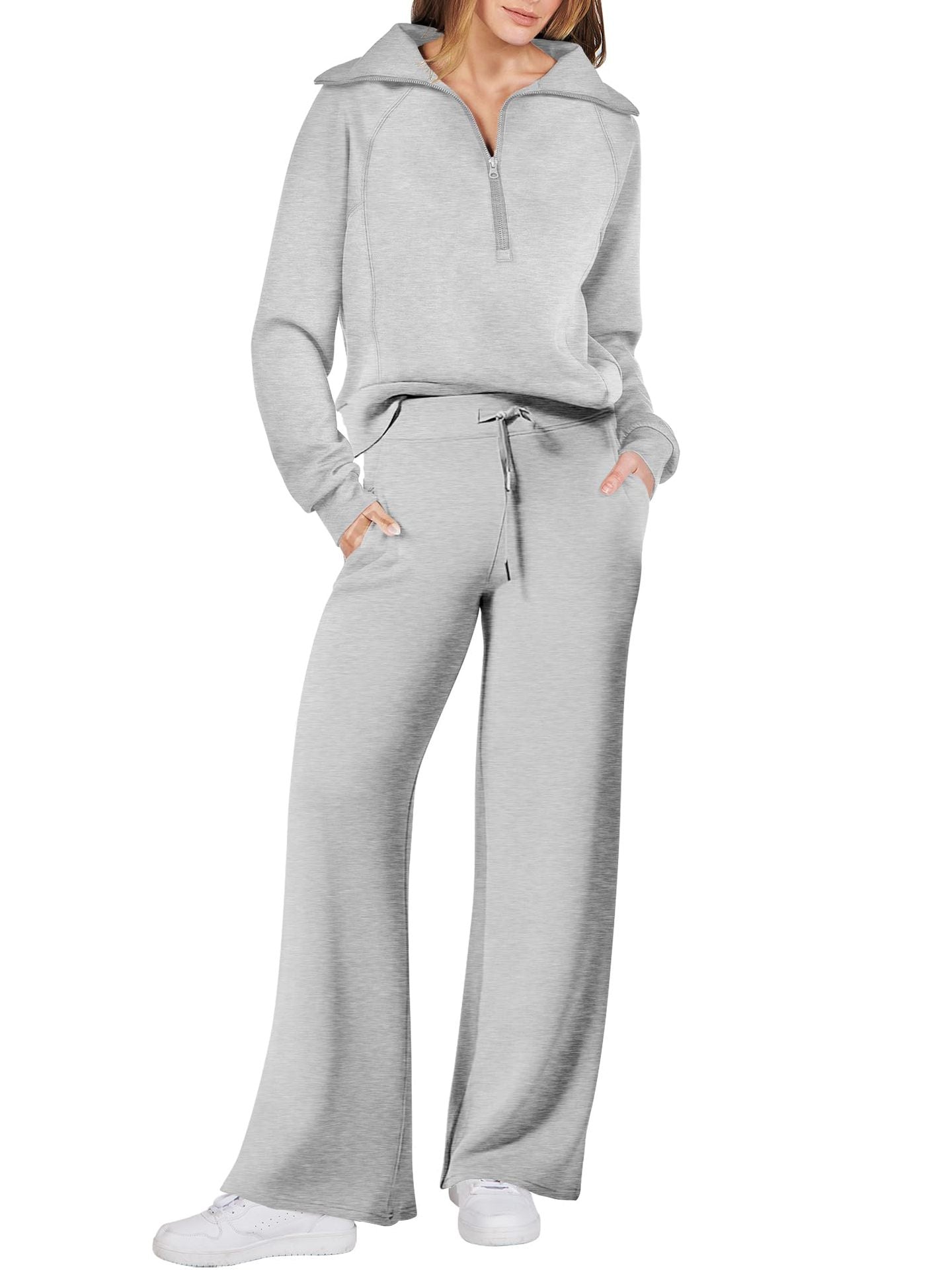 Eaksone - Women's Navy Collar Half Zip Suit
