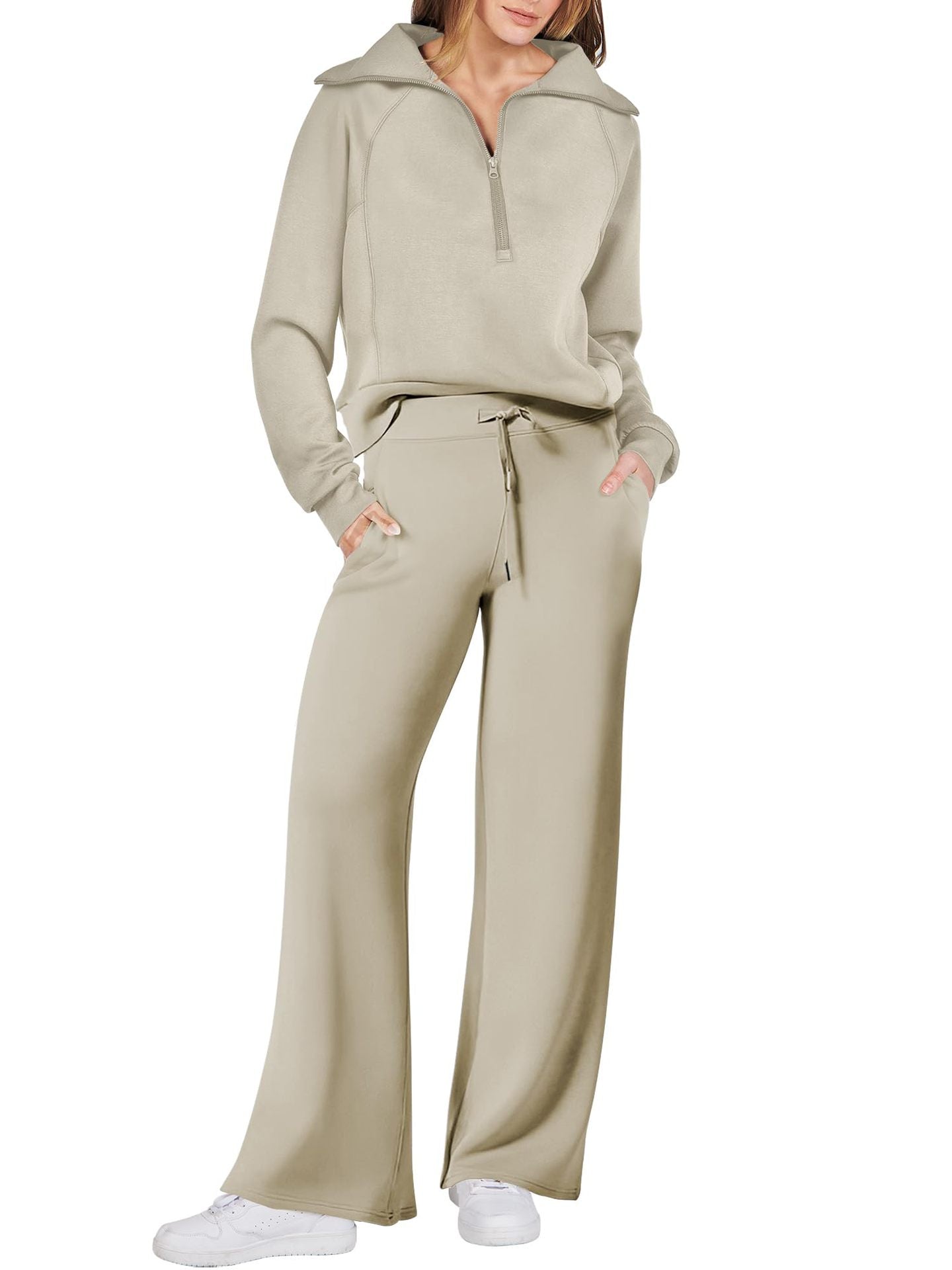 Eaksone - Women's Navy Collar Half Zip Suit