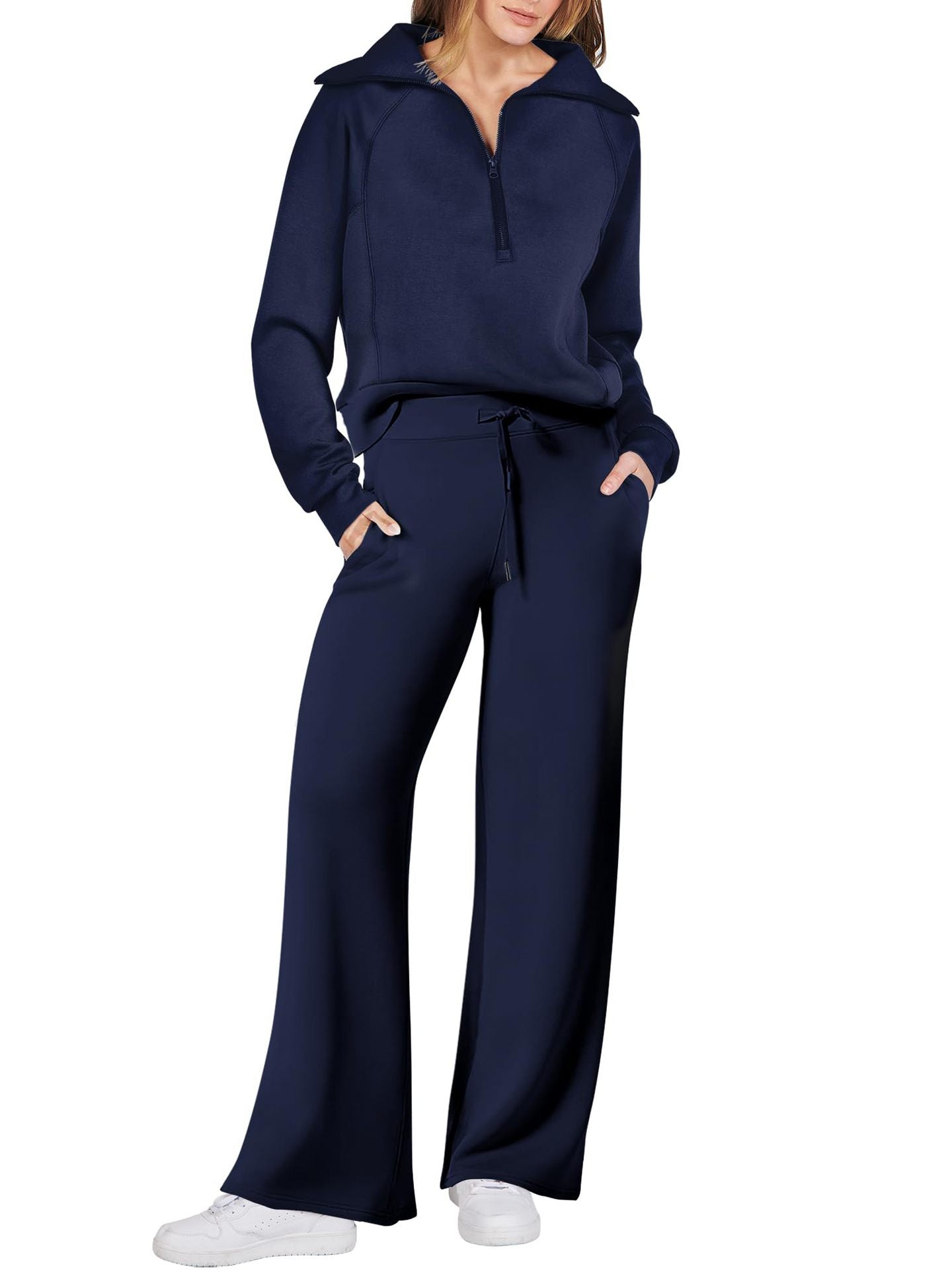 Eaksone - Women's Navy Collar Half Zip Suit