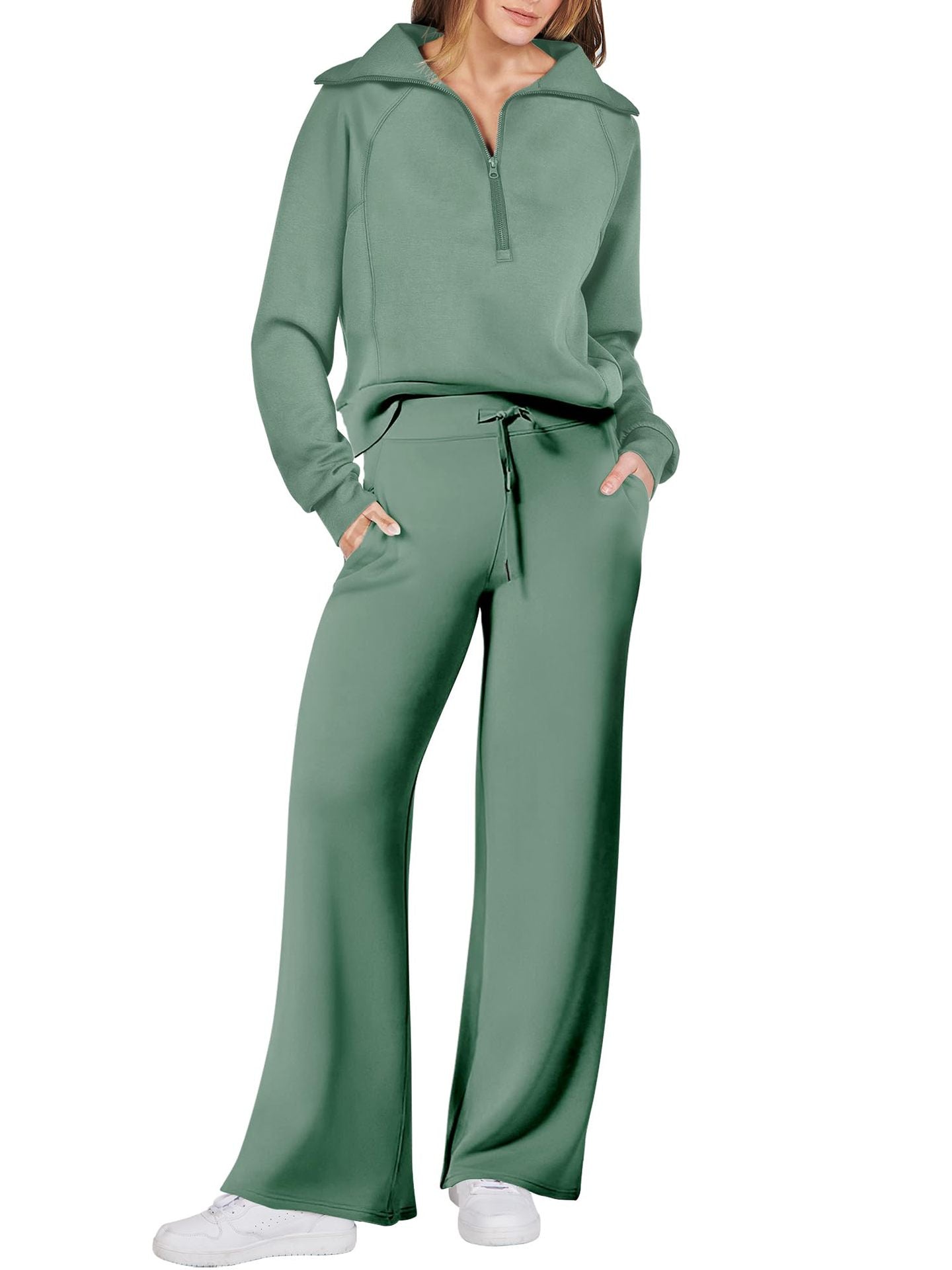 Eaksone - Women's Navy Collar Half Zip Suit