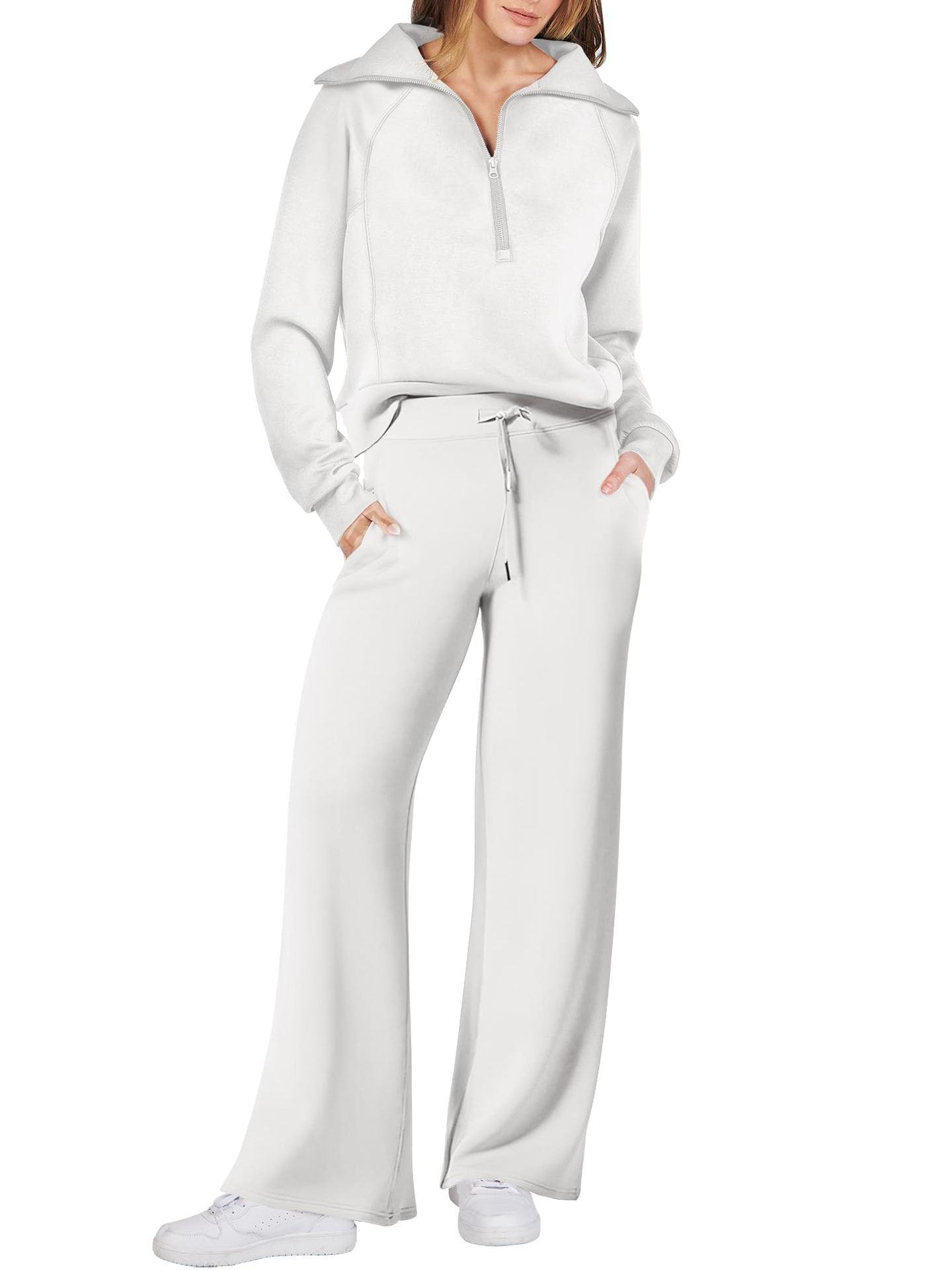 Eaksone - Women's Navy Collar Half Zip Suit