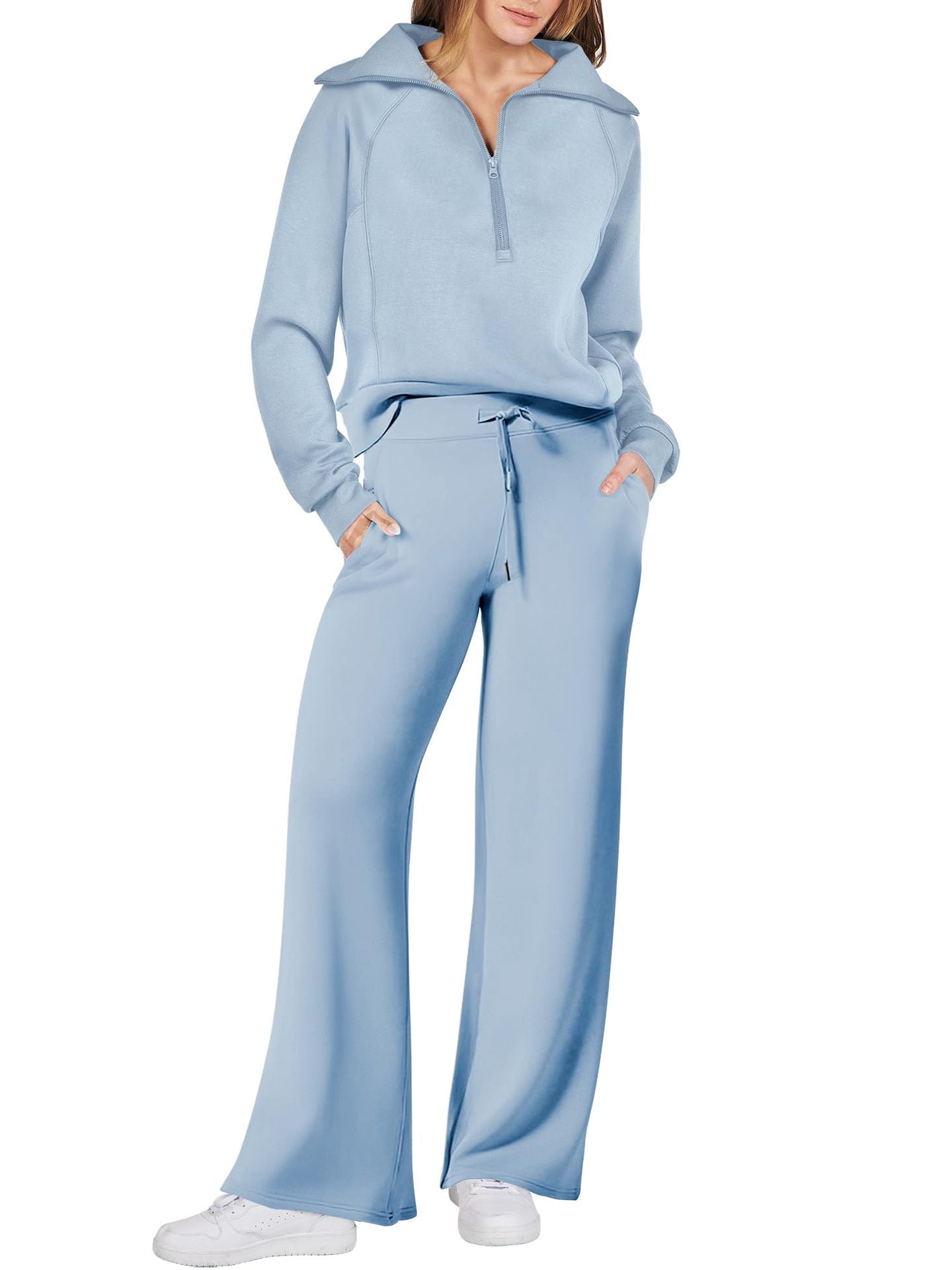 Eaksone - Women's Navy Collar Half Zip Suit