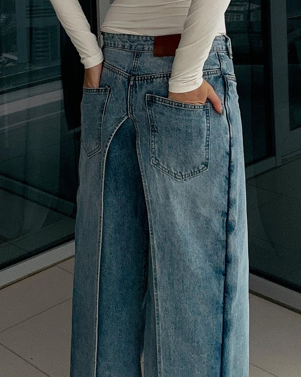Eaksone - Fake two-piece high-end hot girl denim skirt