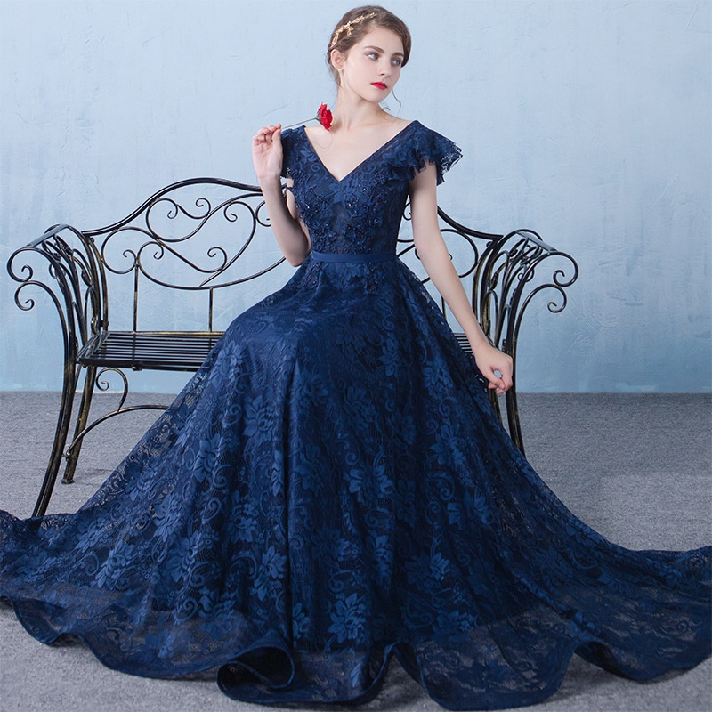 Slim Fit Ball Gown Fashion Lace Edge Evening Dress