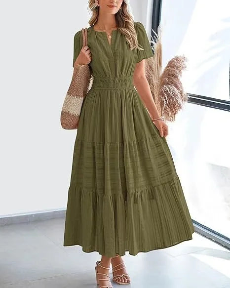 Eaksone - v-neck pleated puff sleeve dress black