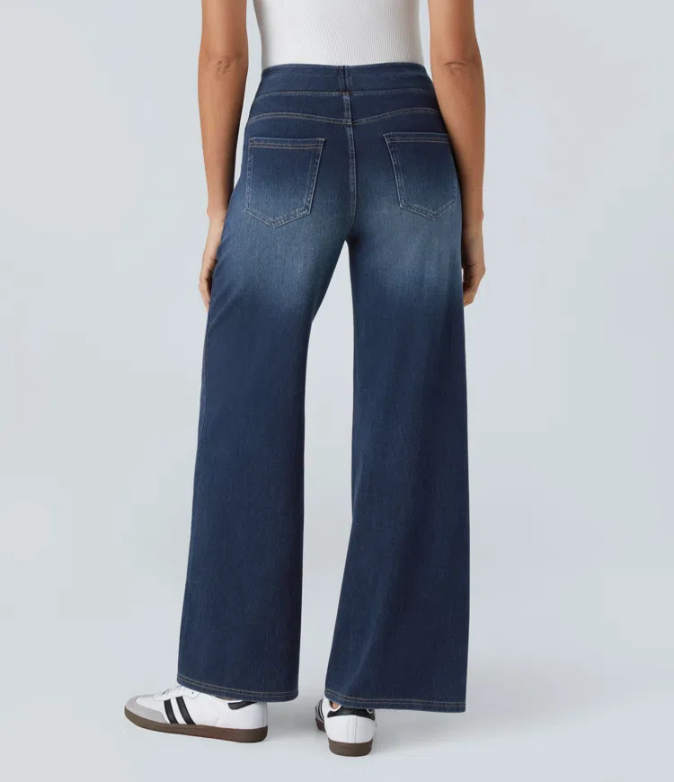 Eaksone - Super Stretch High-Waisted Wide Leg Jeans