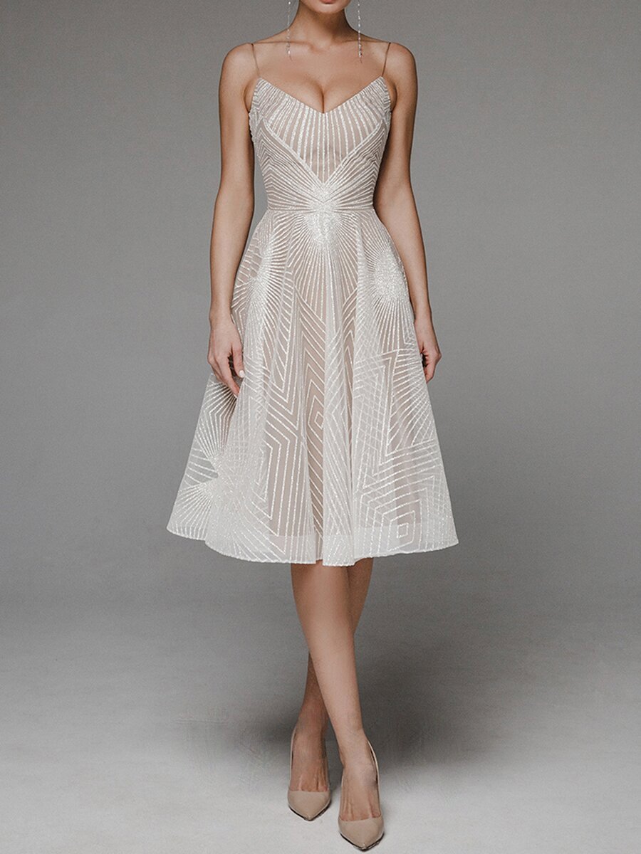 Eaksone - Fashion V Neck Sling A-Line Dress
