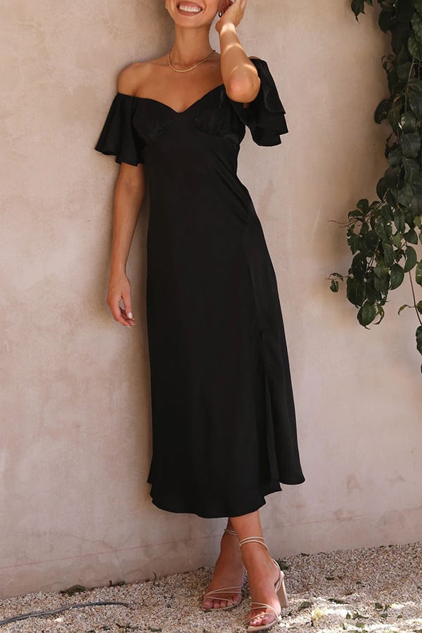 Eaksone - Satin Short Sleeve Sexy Off Shoulder Dress