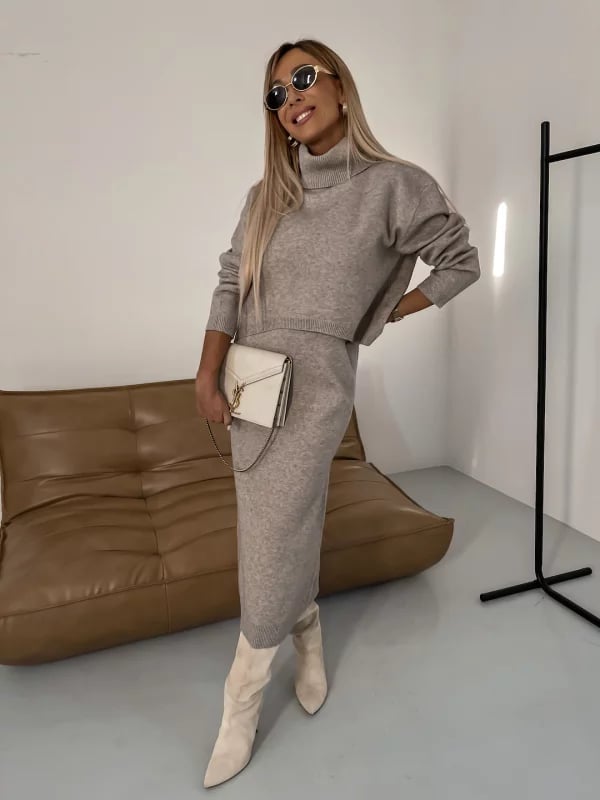 Eaksone - Dress and Turtle Neck Sweater Set