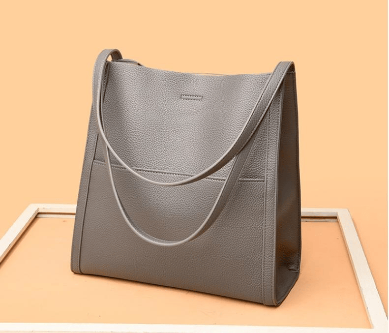 Eaksone - Solid color simple genuine leather shoulder bag