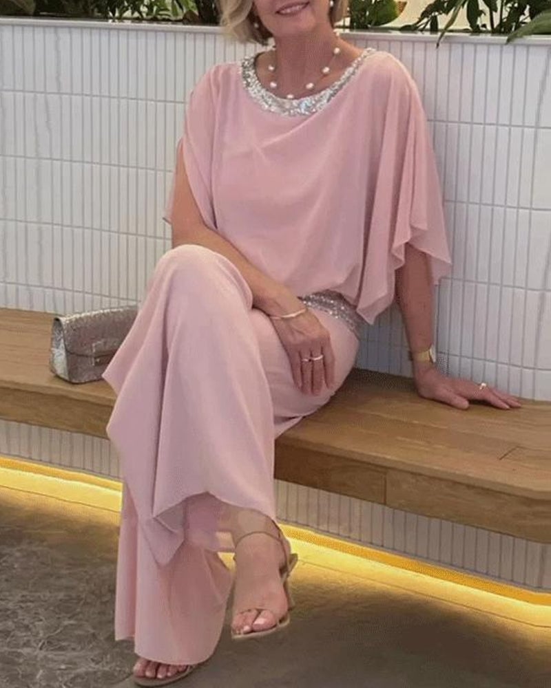 Eaksone - Sequined Colorblock Elegant Two-piece Set