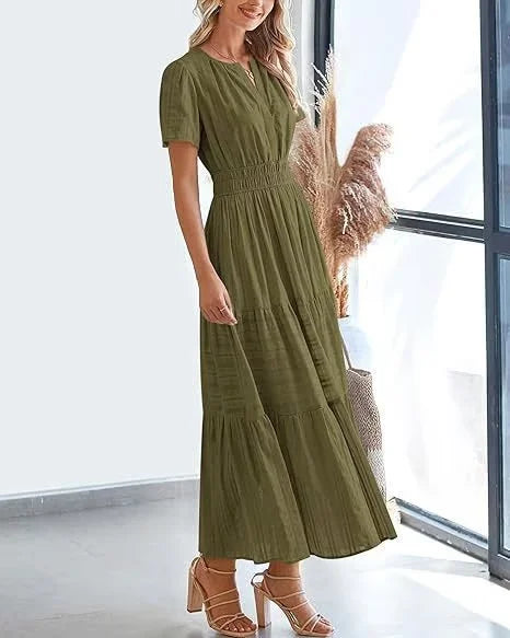 Eaksone - v-neck pleated puff sleeve dress black