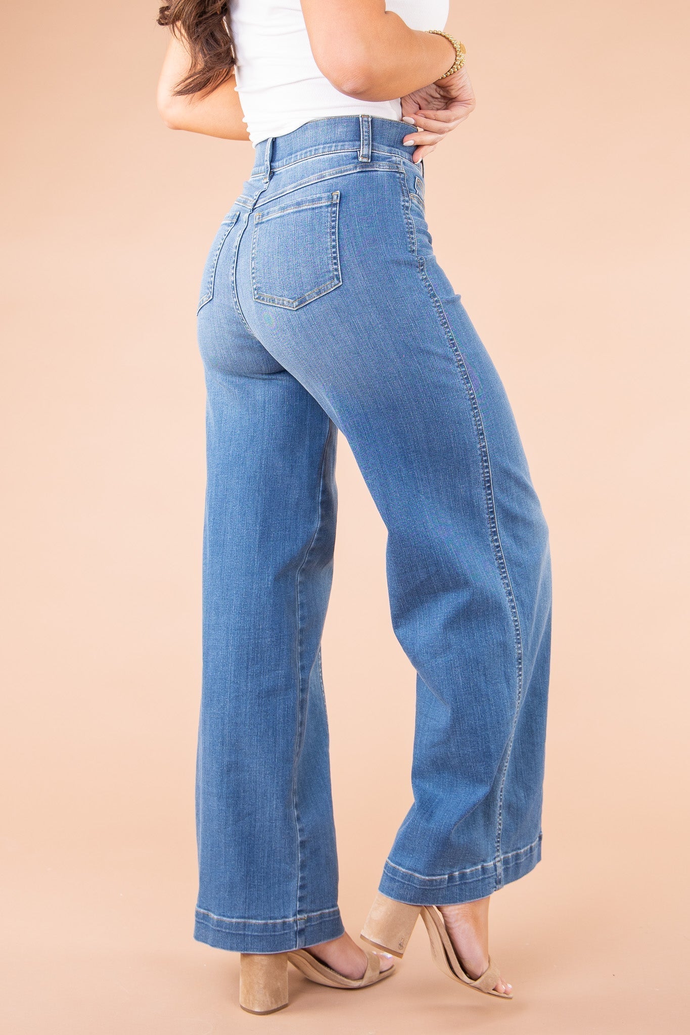 Eaksone - Vintage style sewn front wide leg jeans