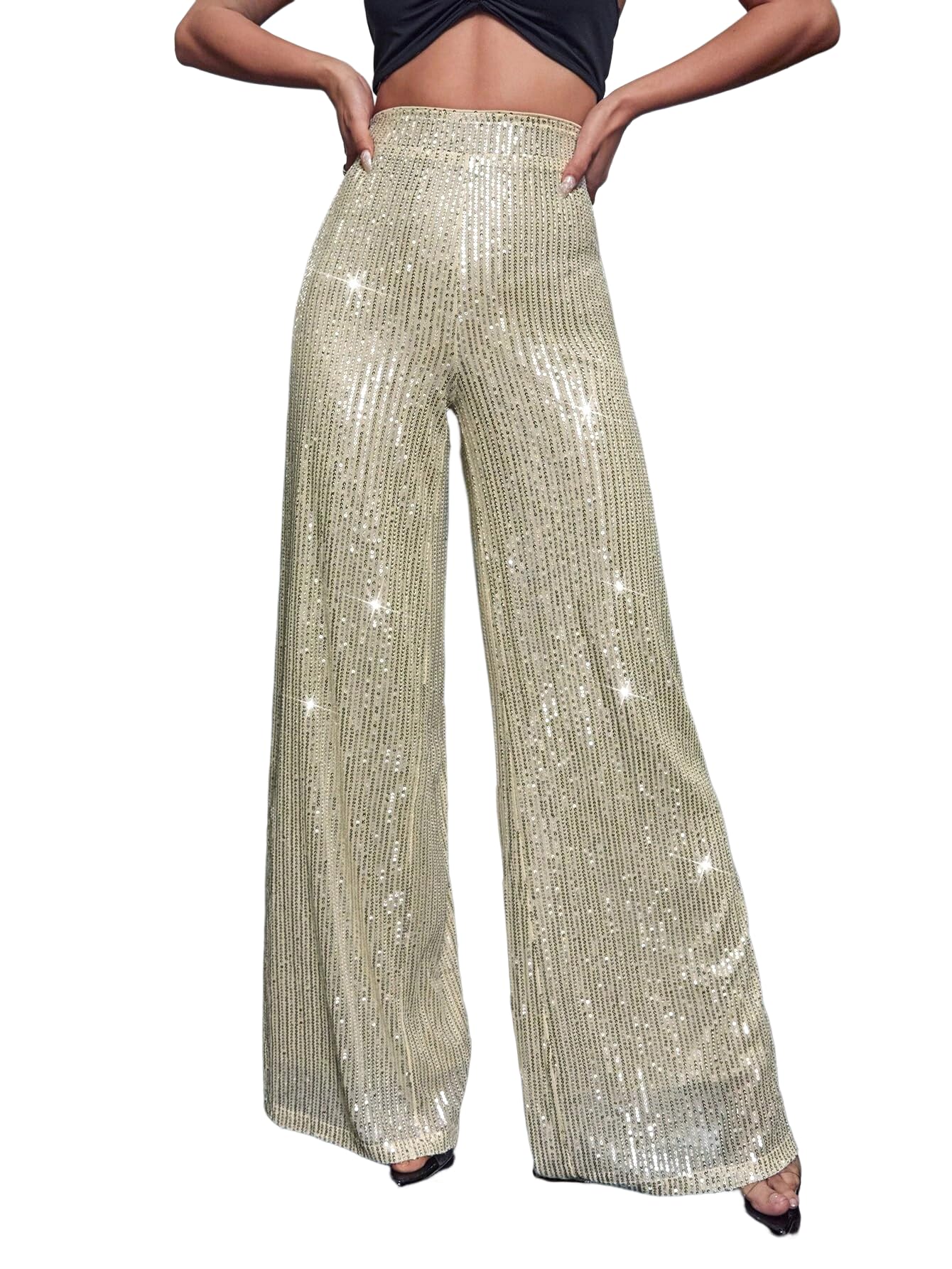 Eaksone - black sequin stretch pants
