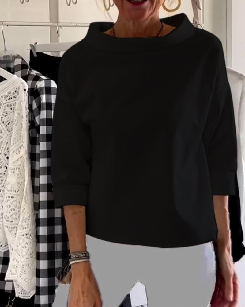 Eaksone - Casual Wide Lapel Turtleneck Top