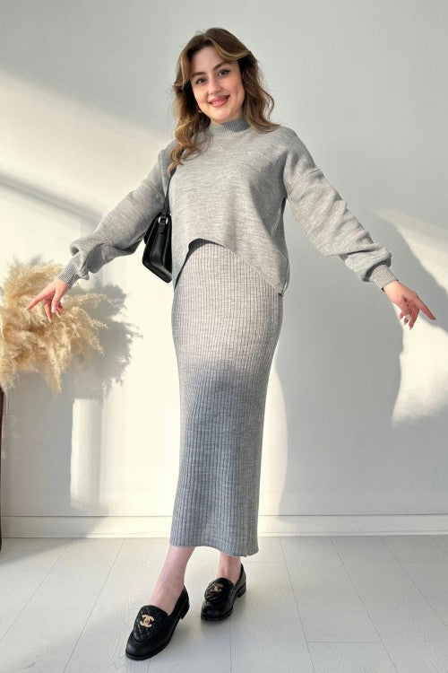 Eaksone - Short Sweater Knit Dress Set