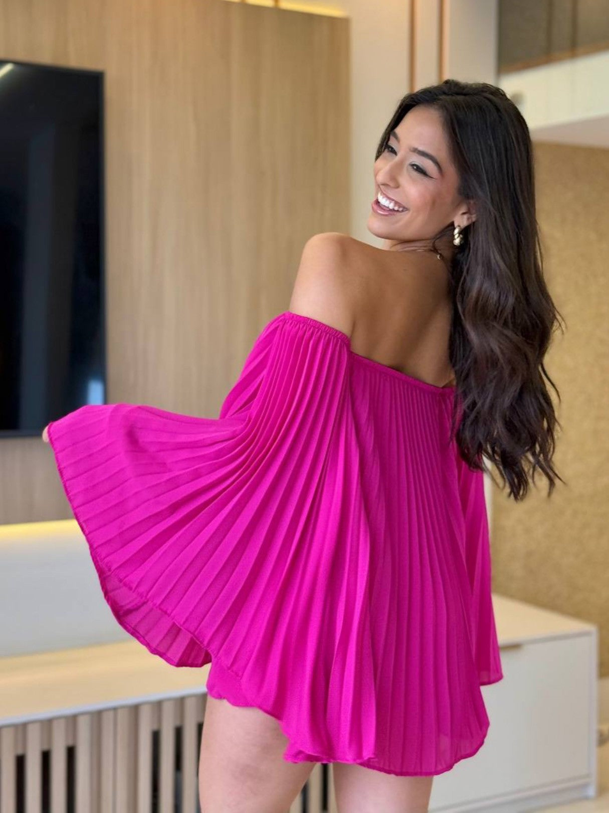 Eaksone - Pleated Bandeau Shorts Set