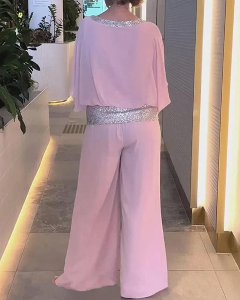 Eaksone - Sequined Colorblock Elegant Two-piece Set