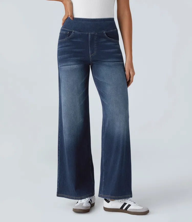 Eaksone - Super Stretch High-Waisted Wide Leg Jeans