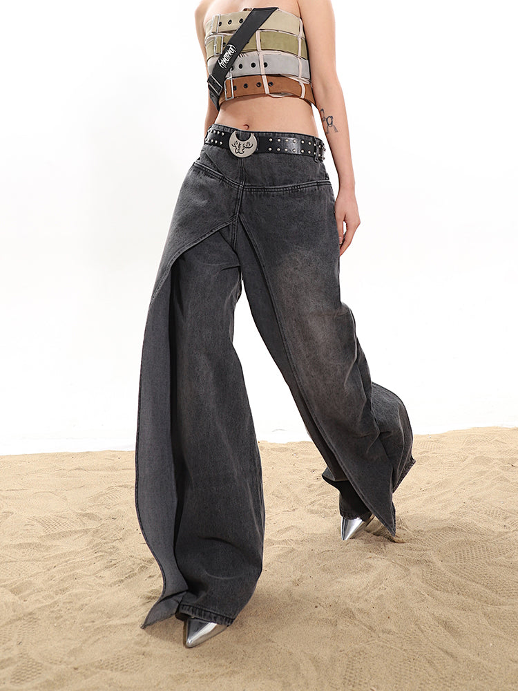 Eaksone - Fake two-piece high-end hot girl denim skirt