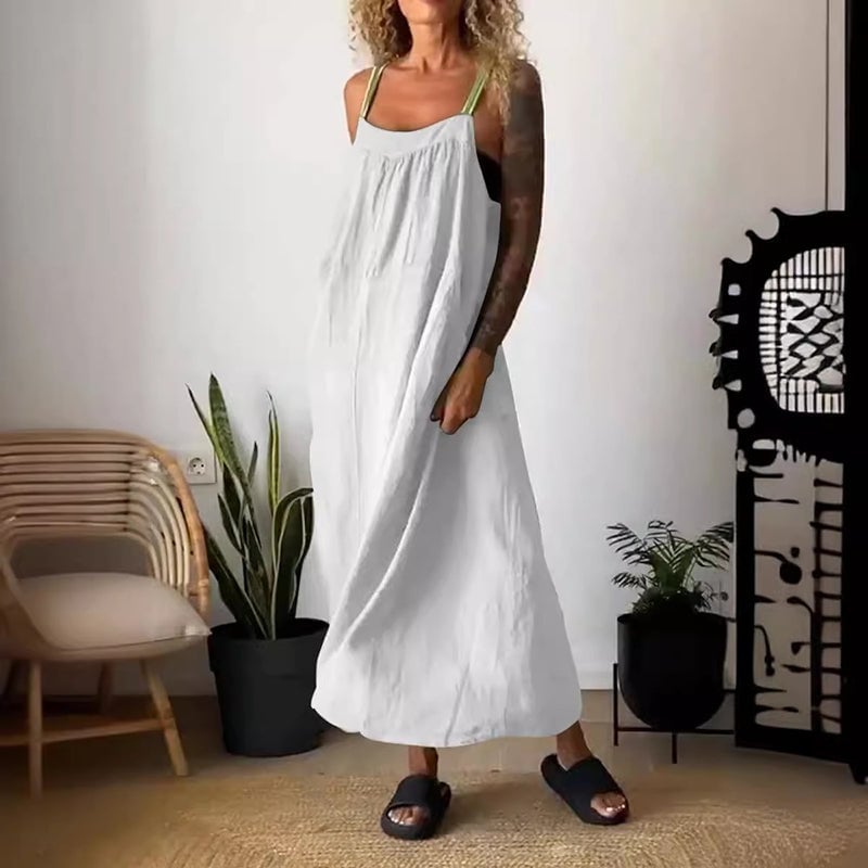 Eaksone - Women's Simple Cotton Linen Sling Dress