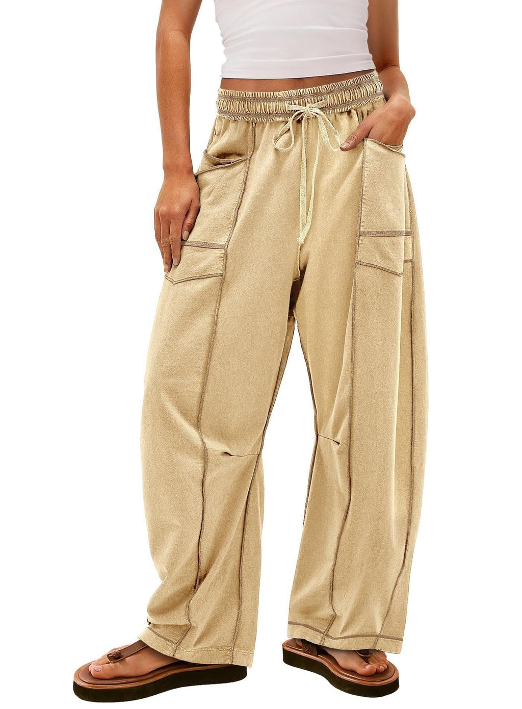 Eaksone - Womens Baggy Barrel Pants Wide Legs, Big Pockets, Zero Stress!