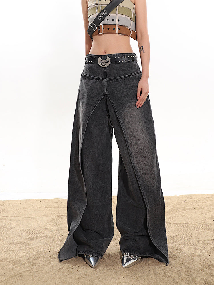 Eaksone - Fake two-piece high-end hot girl denim skirt