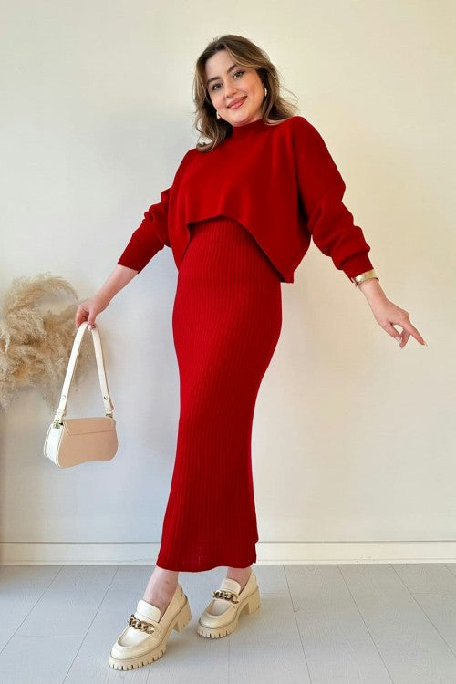 Eaksone - Short Sweater Knit Dress Set