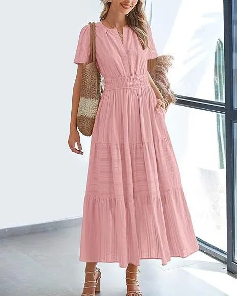Eaksone - v-neck pleated puff sleeve dress black