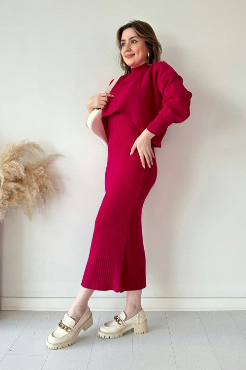 Eaksone - Short Sweater Knit Dress Set