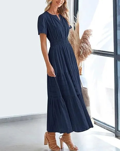 Eaksone - v-neck pleated puff sleeve dress black