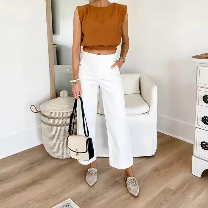 Eaksone - Stretch Twill Cropped Wide Leg Pants