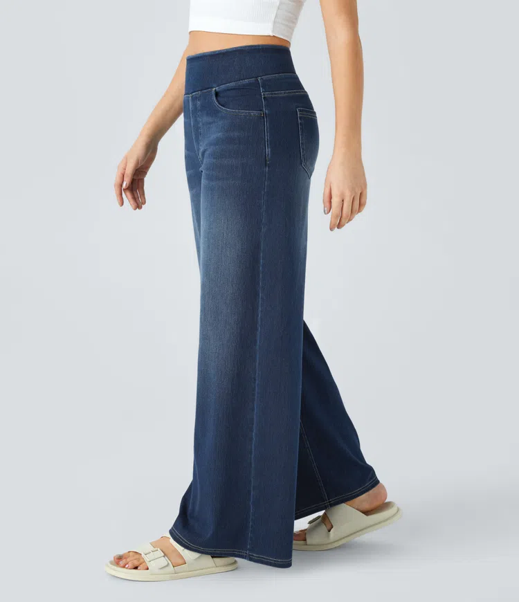 Eaksone - Super Stretch High-Waisted Wide Leg Jeans