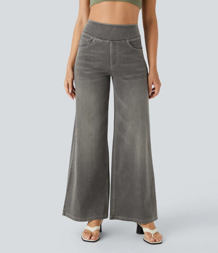 Eaksone - Super Stretch High-Waisted Wide Leg Jeans