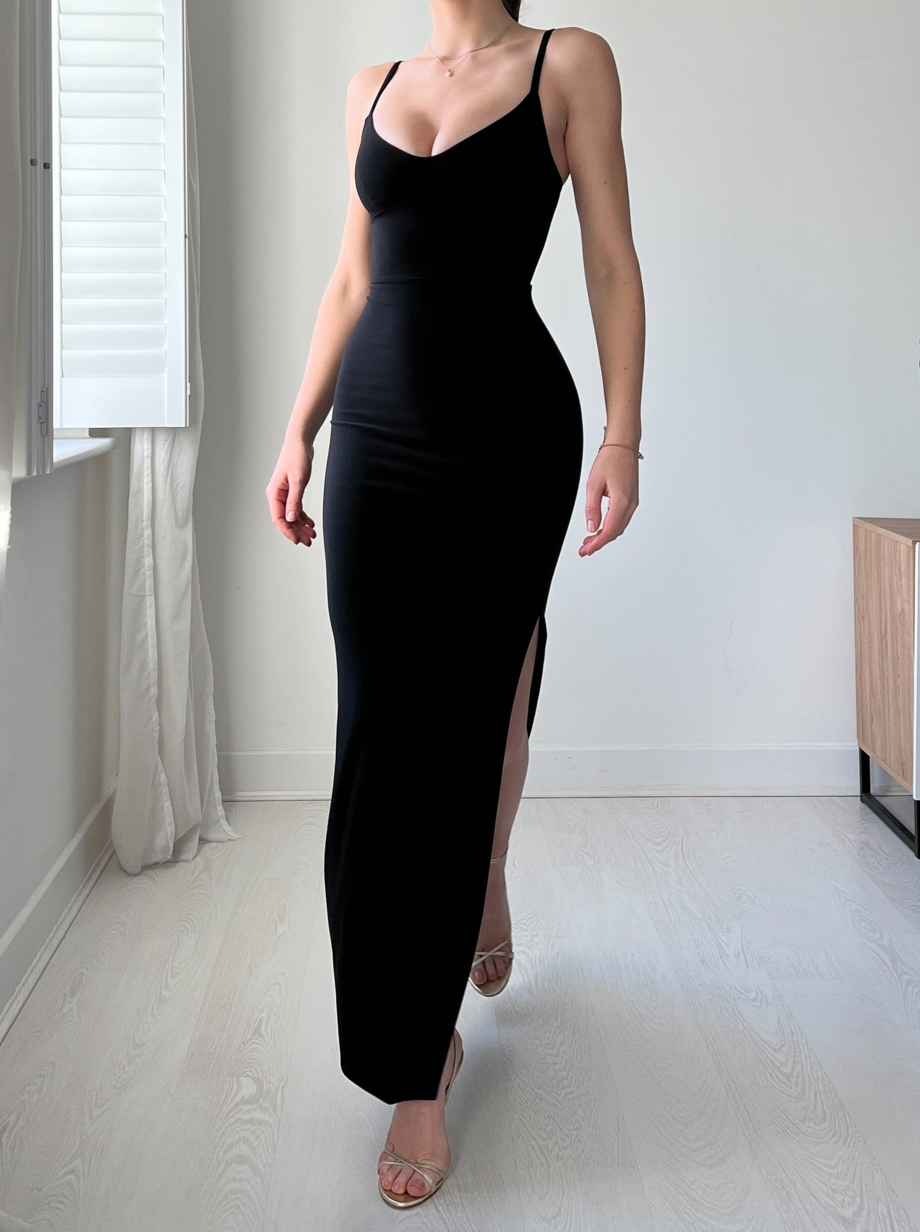 Eaksone - Adjustable Strap Drawstring Waist Bodycon Dress