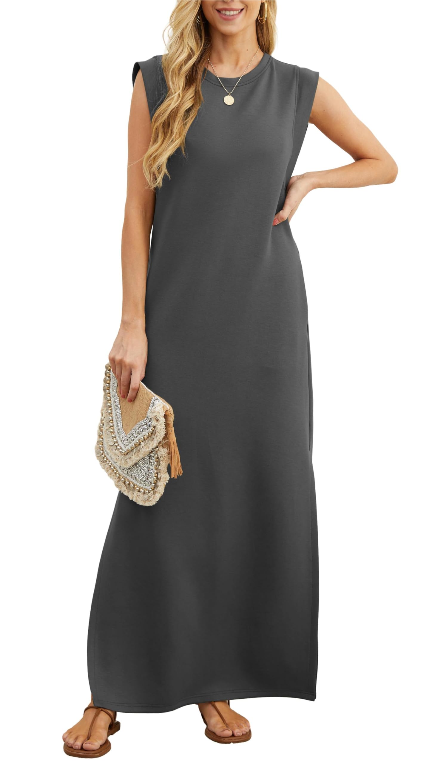 Eaksone - women's casual loose split wrinkle free maxi dress