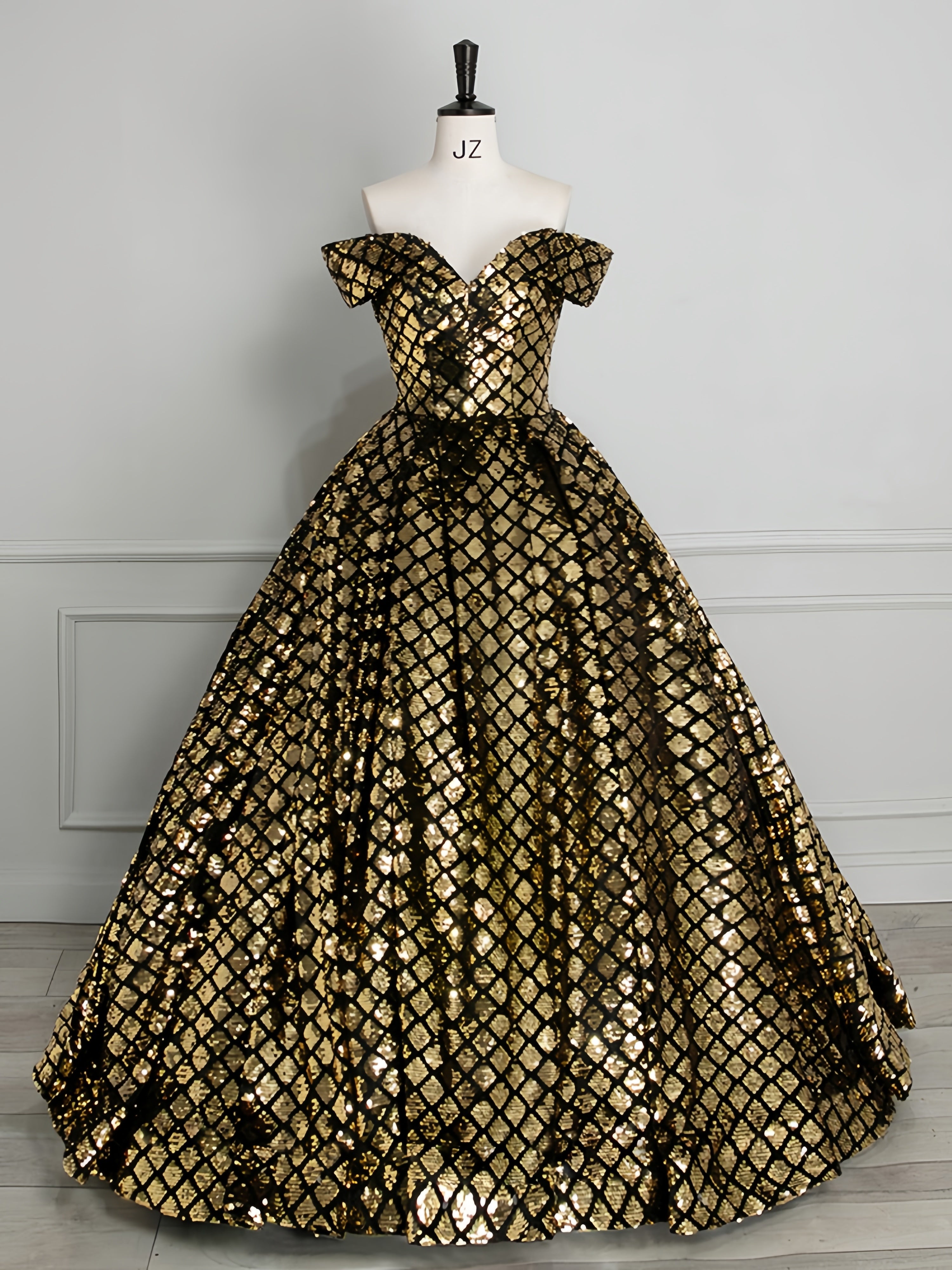 Gold Sequin Ball Puffy Skirt Princess Court Dress