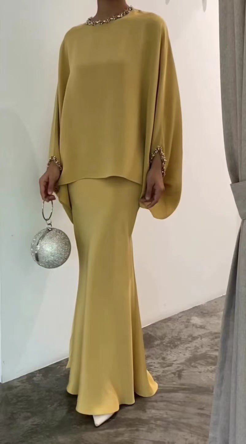 Eaksone - Fashion Solid Color Irregular Top Skirt Two-Piece Set