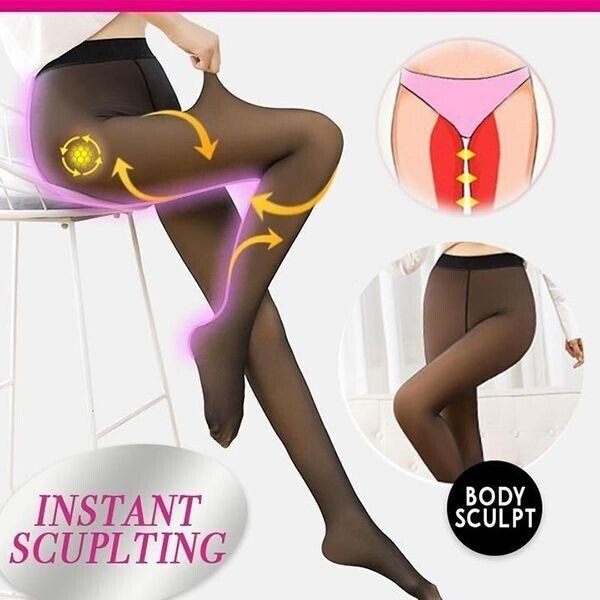 Eaksone - Flawless Legs Fake Translucent Warm Plush Lined Elastic Tights
