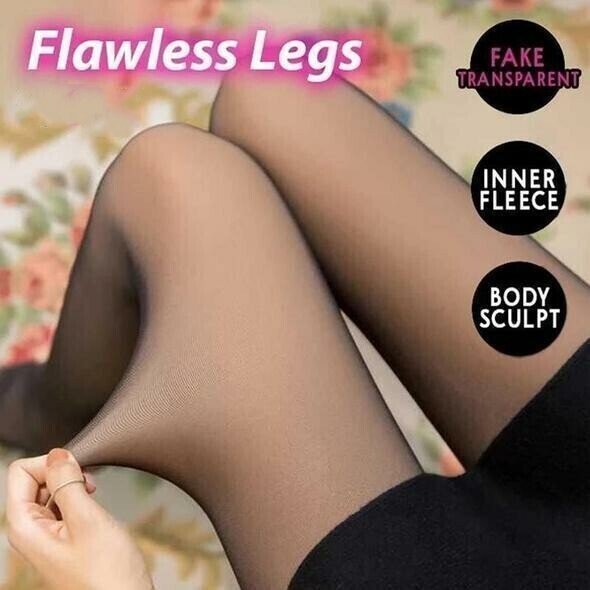 Eaksone - Flawless Legs Fake Translucent Warm Plush Lined Elastic Tights