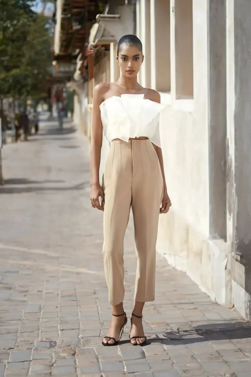 Eaksone - Tailored Pleat High Waist Pants