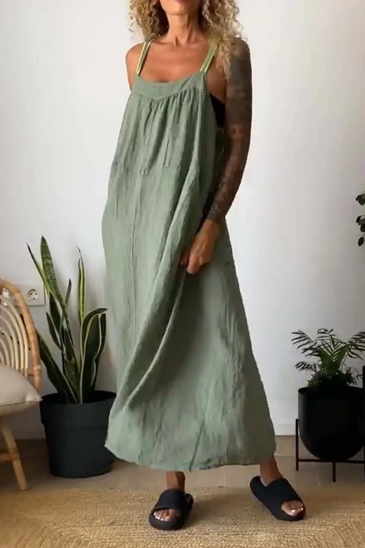 Eaksone - Women's Simple Cotton Linen Sling Dress